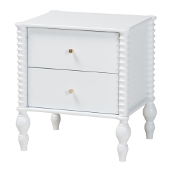 Baxton Studio Callison Spindle Nightstand - 2-Drawer Farmhouse Bedside Table with Turned Accents for Bedroom, White